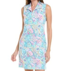 IBKUL Multicolour Dot Print Quarter Zip Dress Womens XS UPF Summer Golf Preppy